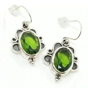 Peridot Color Rhinestone Earrings Sterling Silver Oval Dangle mexico